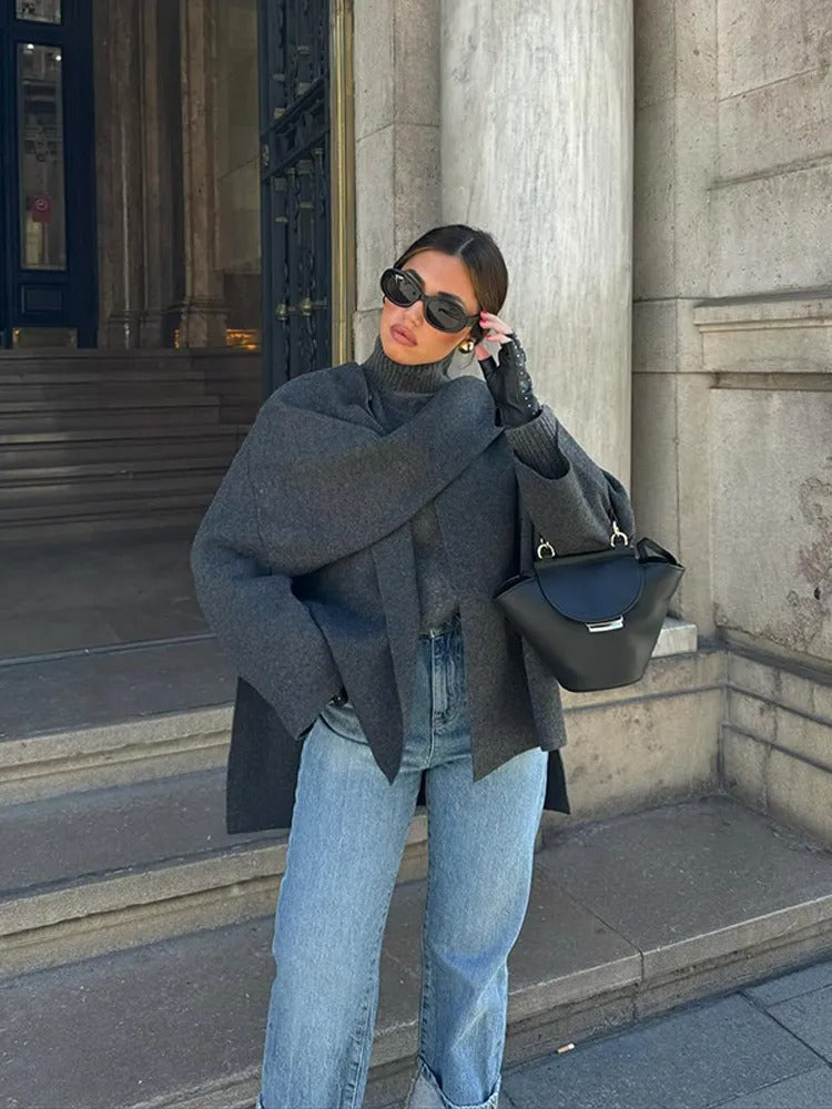 Nova | Wool-Blend Cape Sweater | Sculptural Outerwear Statement