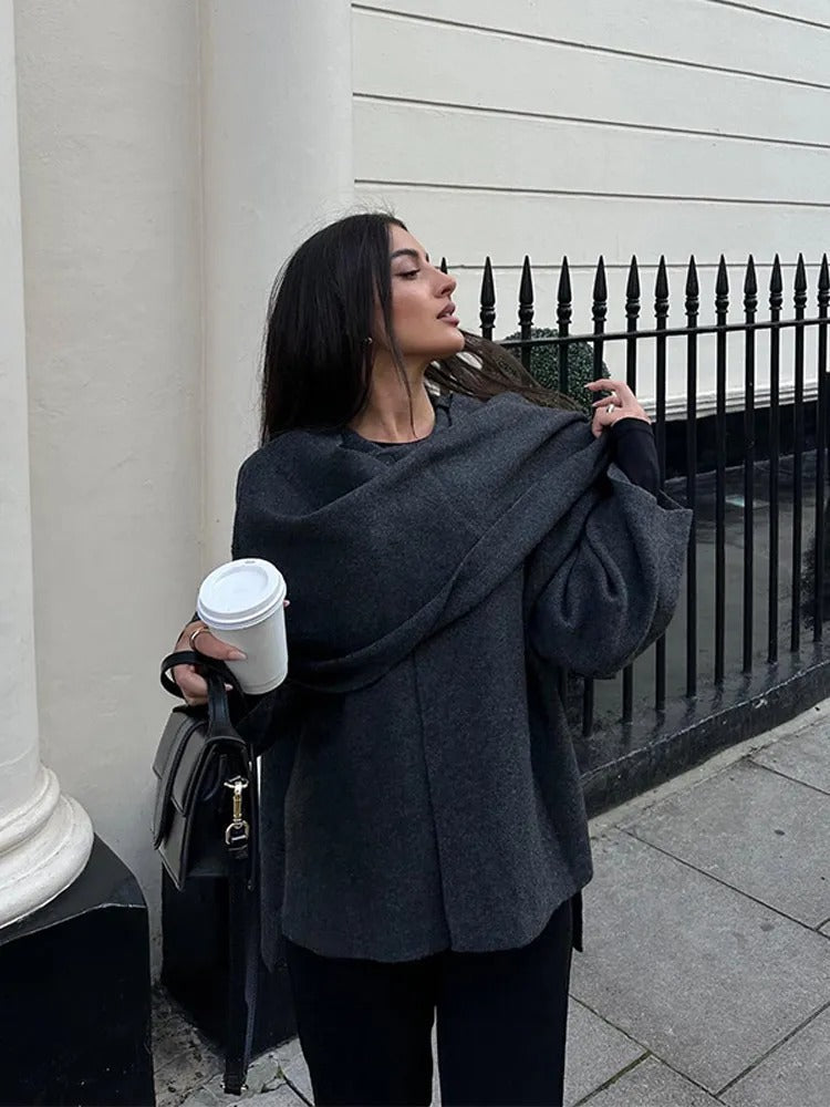 Nova | Wool-Blend Cape Sweater | Sculptural Outerwear Statement
