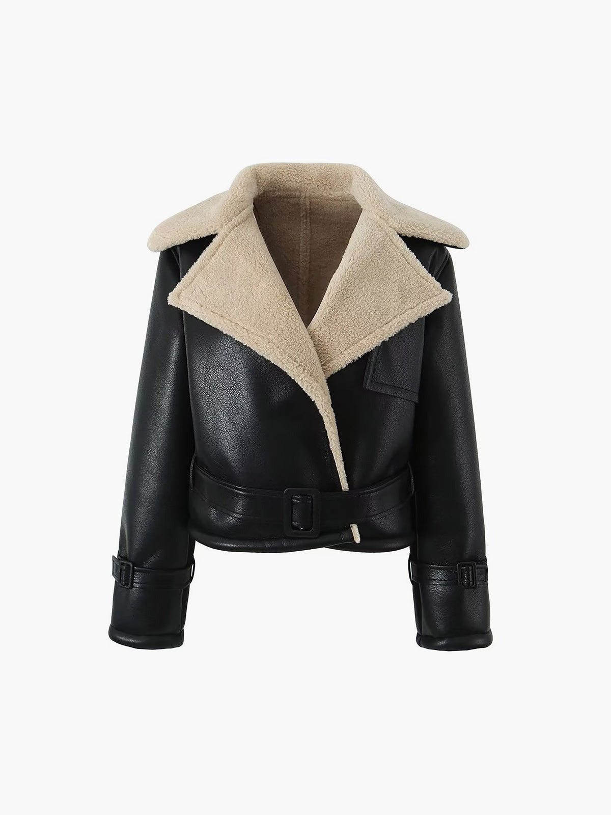 Lined Shearling Faux Leather Bomber Jacket