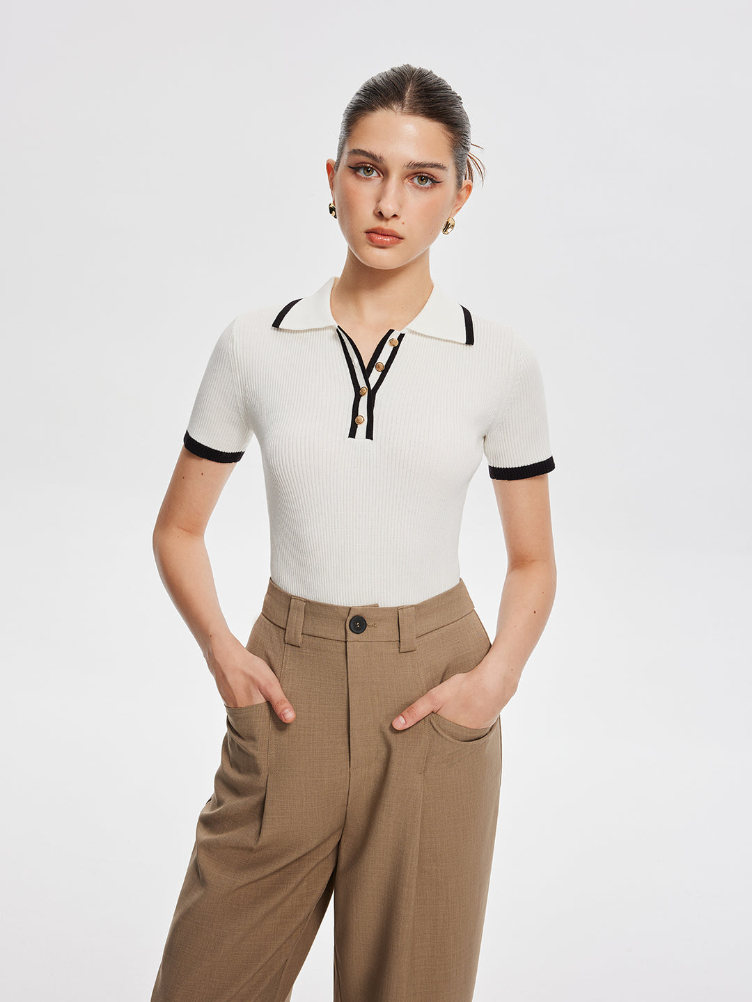 Button-Up Polo Collar Top