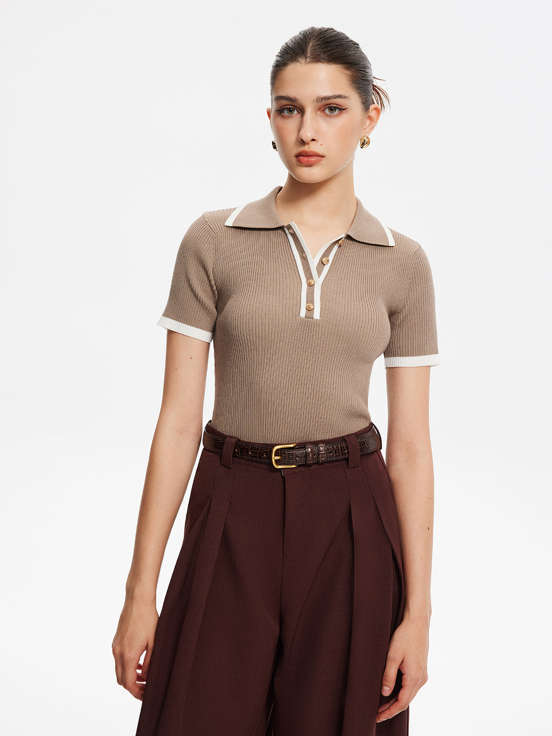Button-Up Polo Collar Top