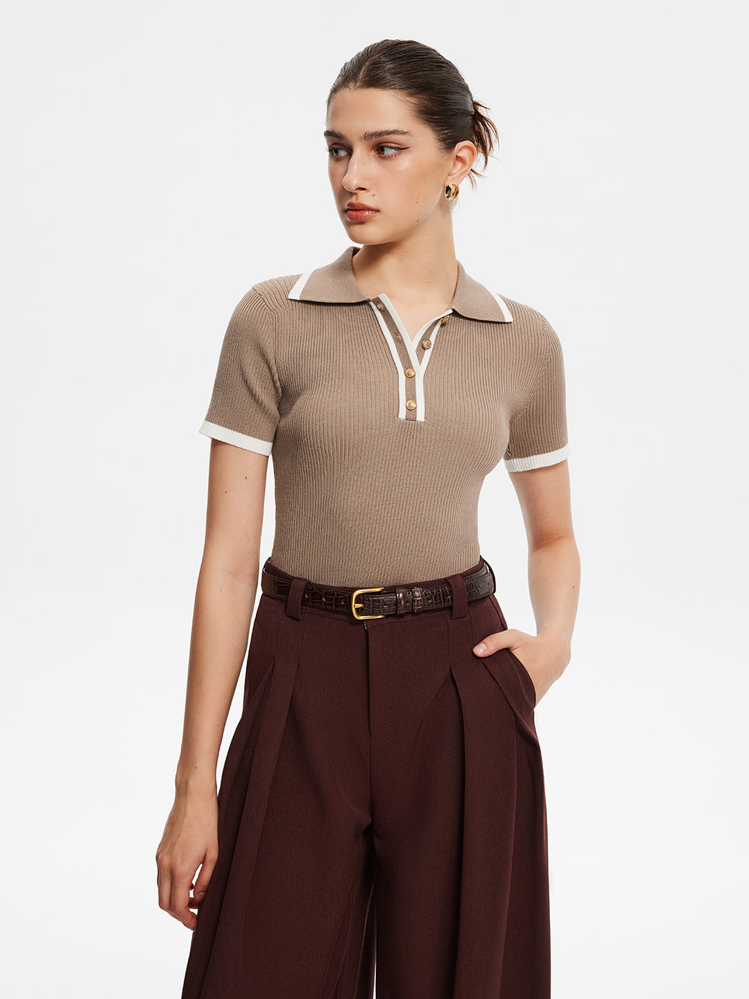 Button-Up Polo Collar Top