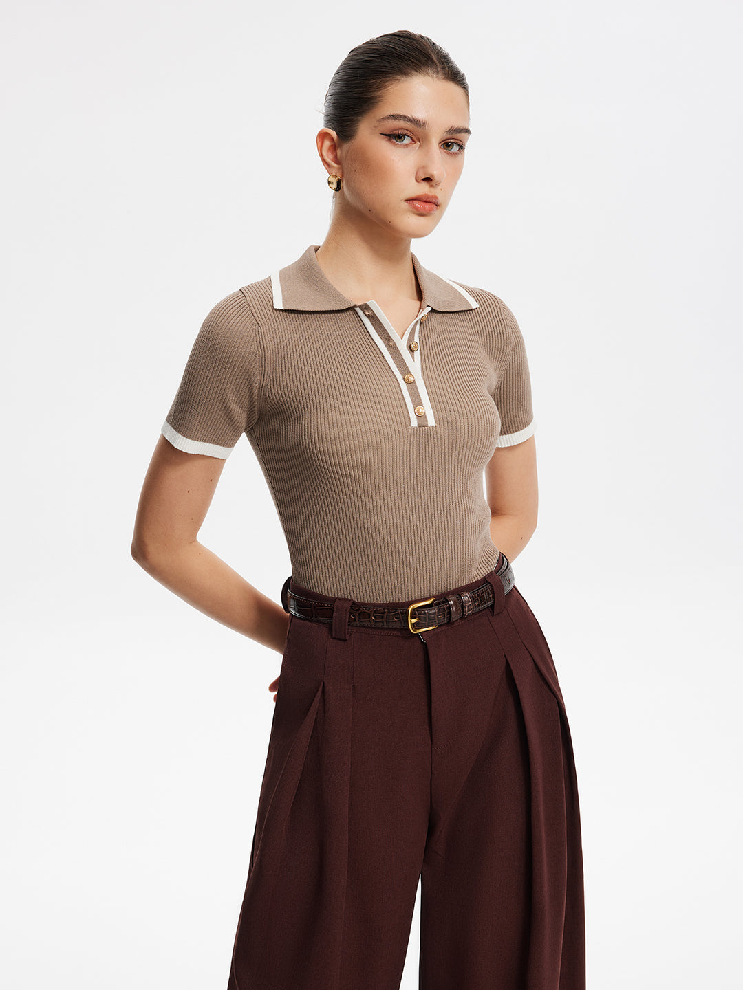 Button-Up Polo Collar Top