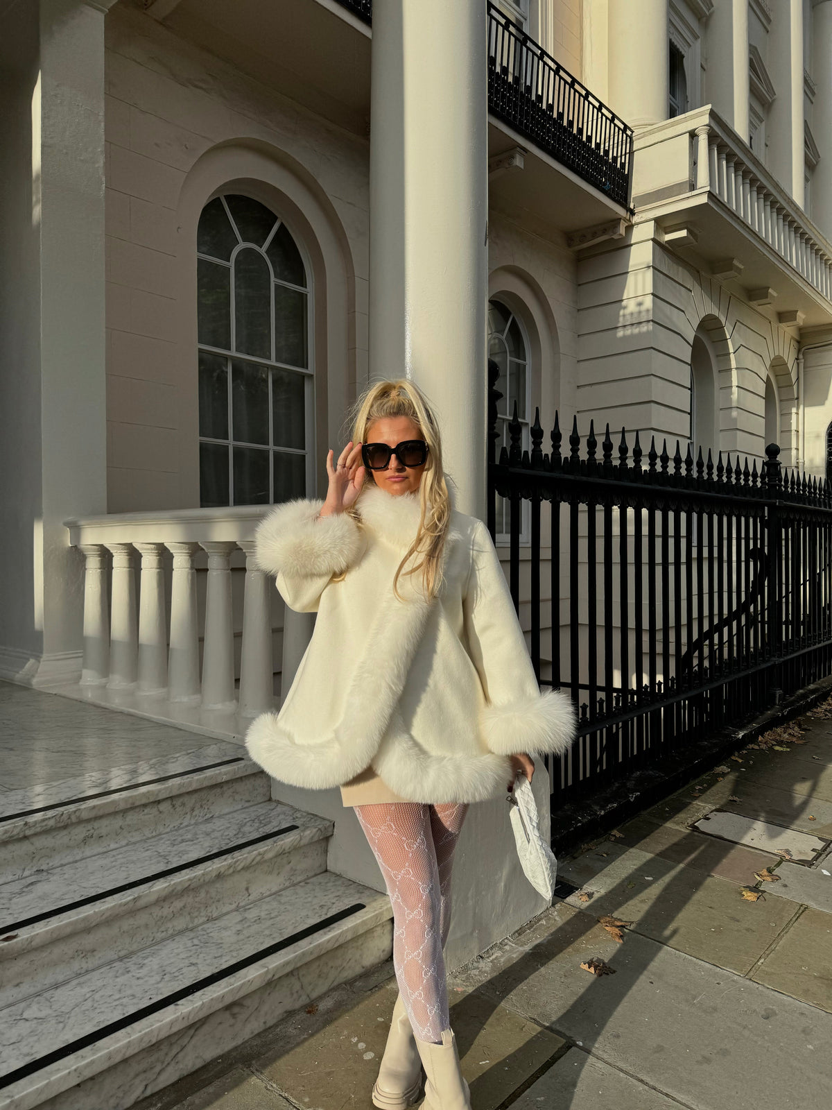 Celeste | Faux Fur Cape Coat with Fluffy Trim