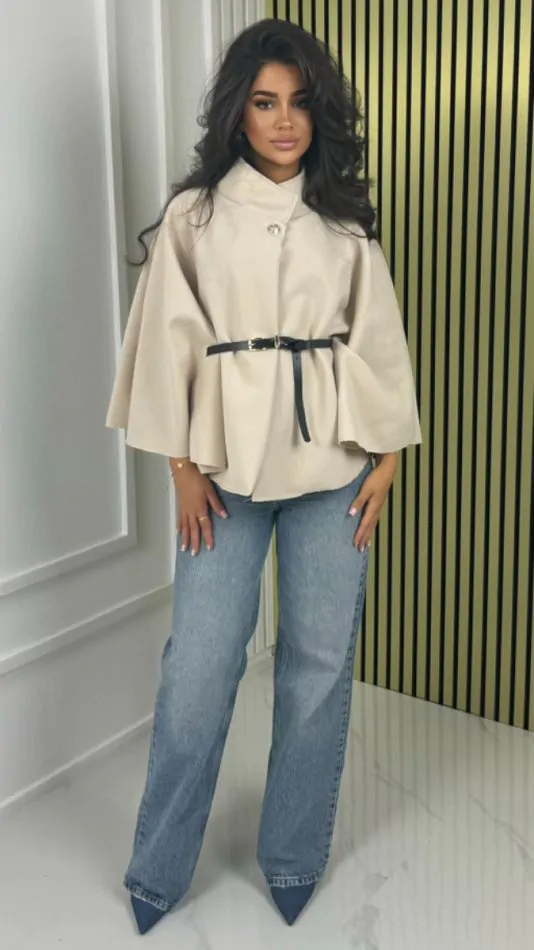 Naya | Belted Cape-Style Wool Coat