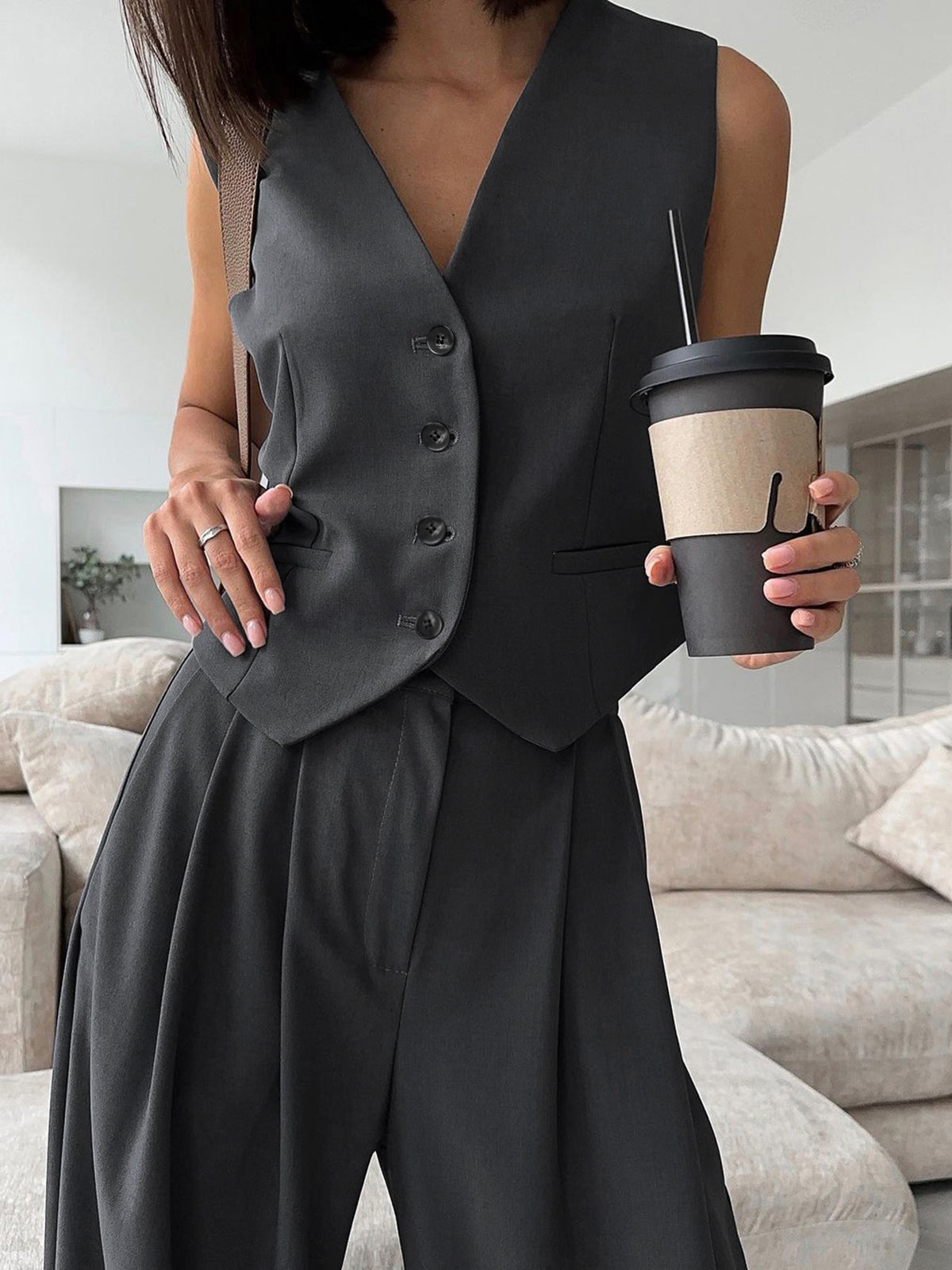 V-Neck Vest and Trousers Set