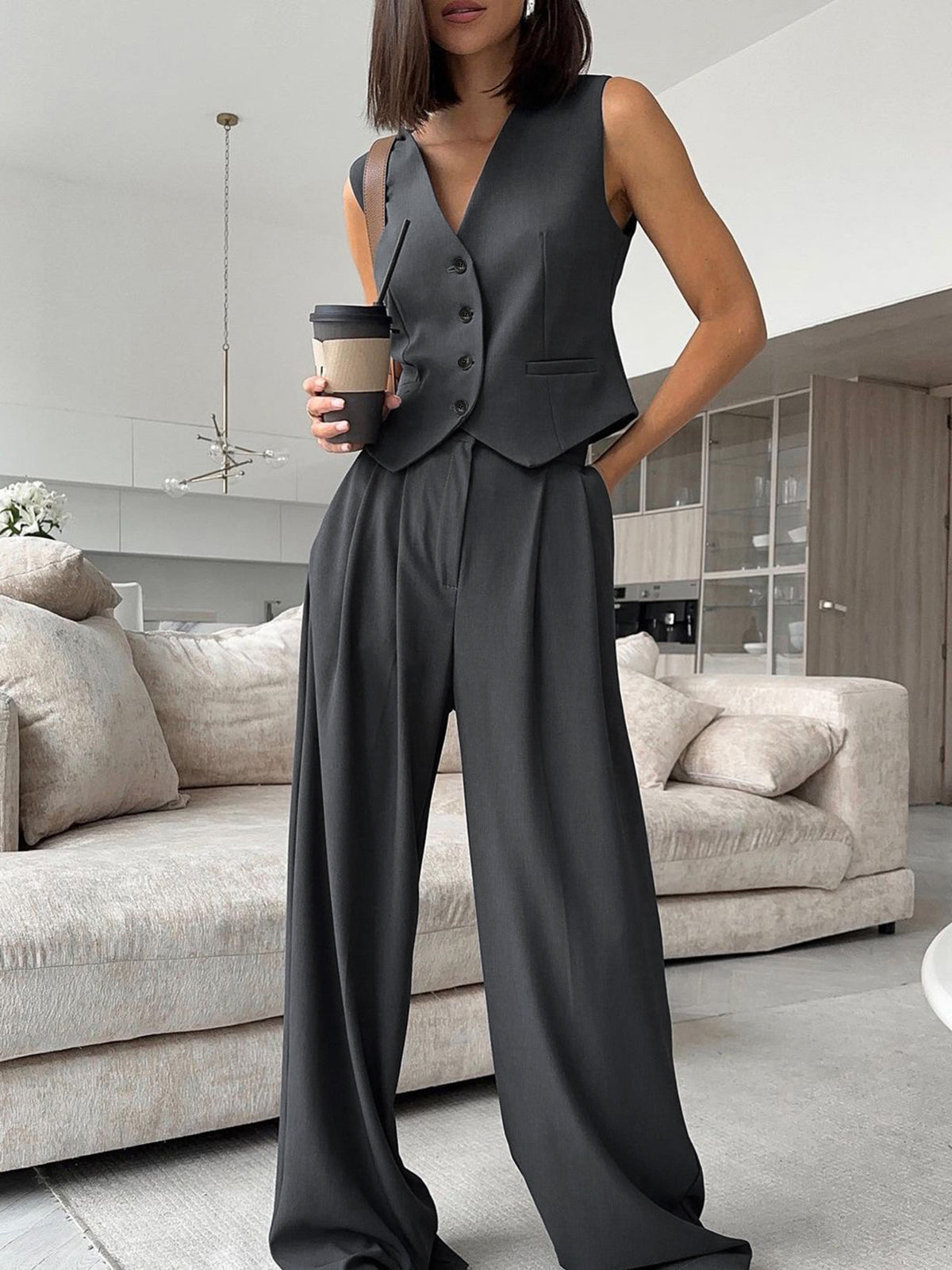 V-Neck Vest and Trousers Set
