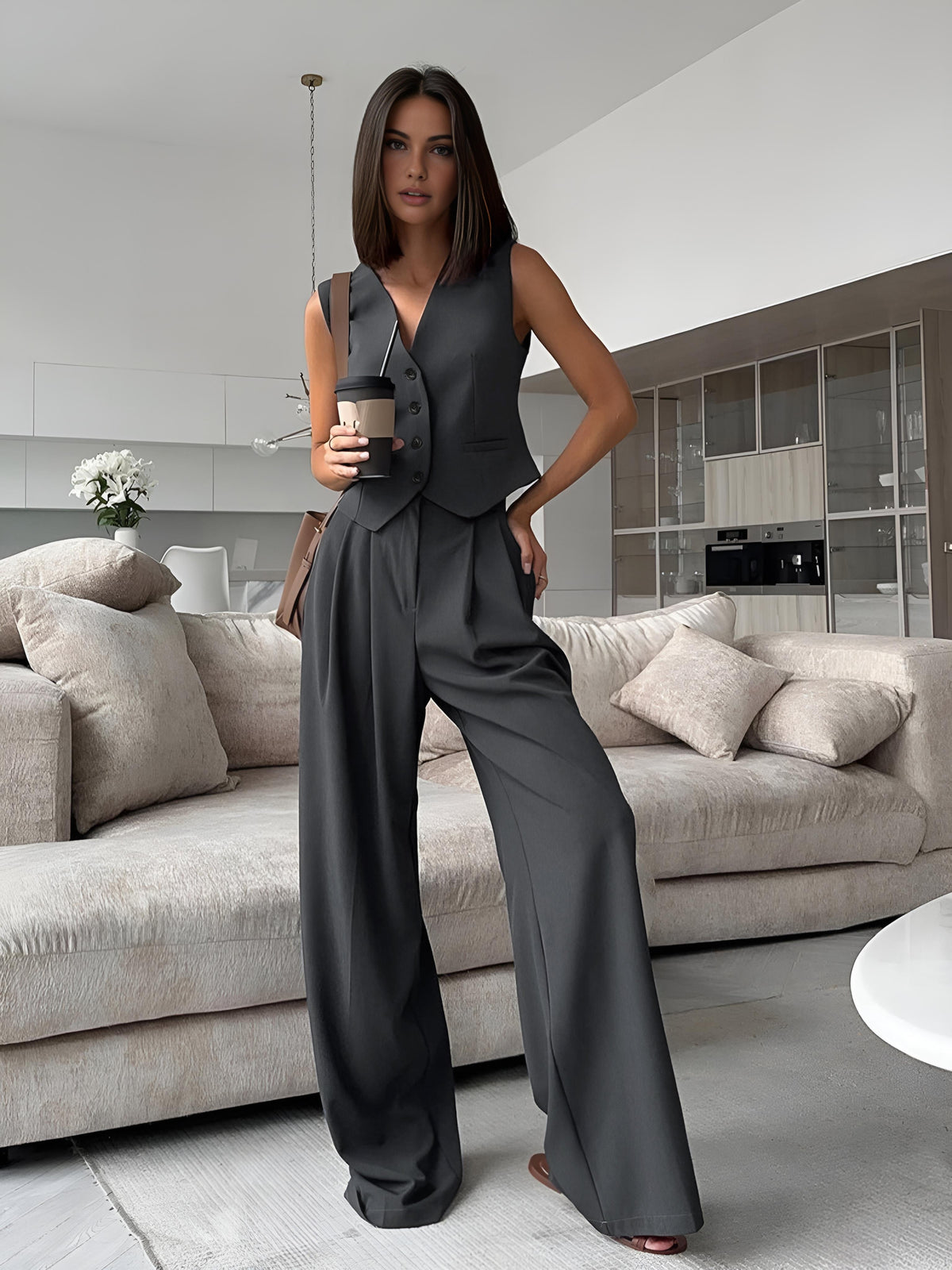 V-Neck Vest and Trousers Set