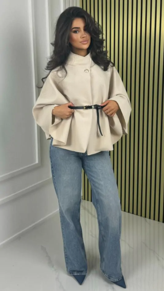 Naya | Belted Cape-Style Wool Coat