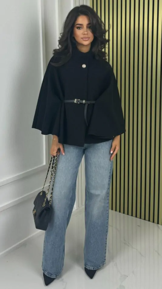 Naya | Belted Cape-Style Wool Coat